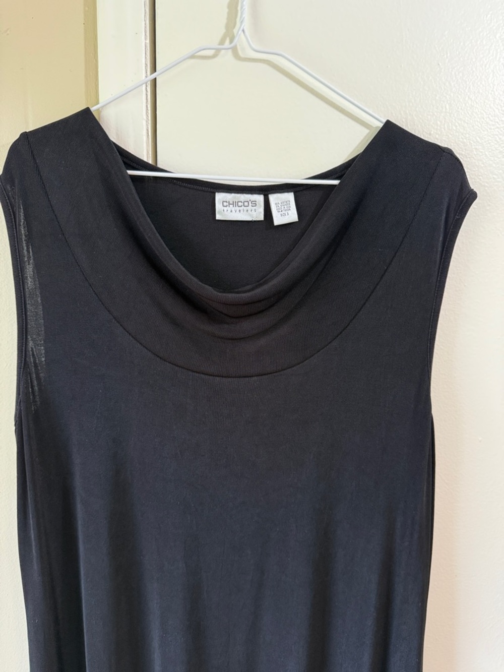 Chico’s Travelers Black Sleeveless Cowl Neck Midi Dress Size 3 Basics Career - Picture 3 of 6